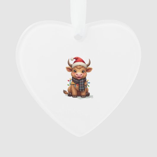 Vintage Christmas Highland Cow in Santa Hat and Bu Ornament (Vorderseite)