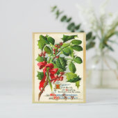 Vintage Christmas Holly Feiertagspostkarte (Stehend Vorderseite)