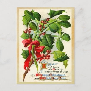 Vintage Christmas Holly Feiertagspostkarte