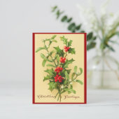 Vintage Christmas Holly Feiertagspostkarte (Stehend Vorderseite)