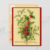Vintage Christmas Holly Feiertagspostkarte (Vorne/Hinten)