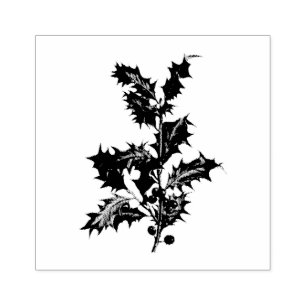 Vintage "CHRISTMAS HOLLY" HOLZ ART BRIEFMARKE Gummistempel