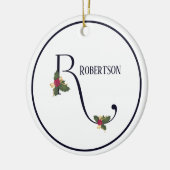 Vintage Christmas Holly Initial R Keramik Ornament (Links)