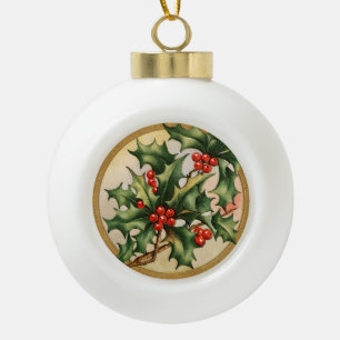 Vintage Christmas Holly Keramik Kugel-Ornament