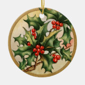 Vintage Christmas Holly Keramik Ornament (Vorne)