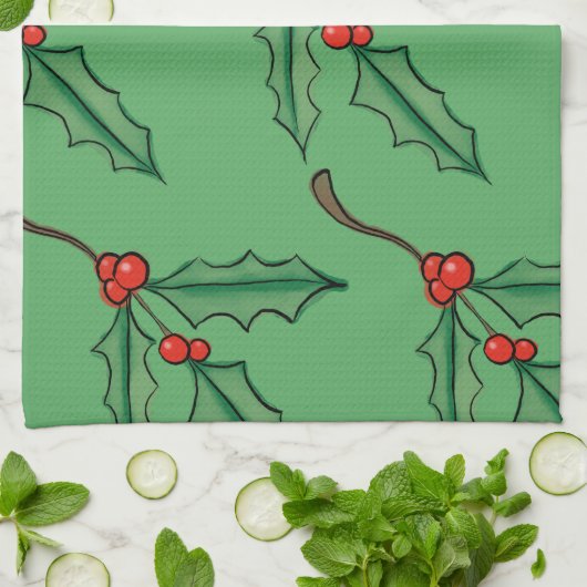 Vintage Christmas Holly Kitchen Handtuchgeschenk Geschirrtuch (Gefaltet)