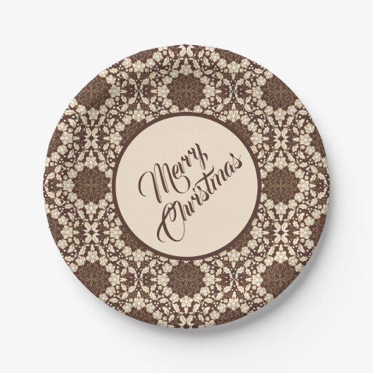 Vintage Christmas Holly Leaves, Berries & Flowers Pappteller (Vorderseite)