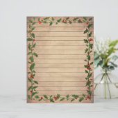 Vintage Christmas Holly Lined Writer Paper (Stehend Vorderseite)