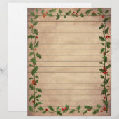 Vintage Christmas Holly Lined Writer Paper (Vorne/Hinten)