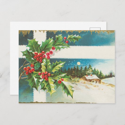 Vintage Christmas Holly Mistletoe Holiday Postkarte (Vorne/Hinten)
