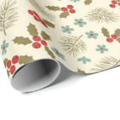 Vintage Christmas Holly & Pine Pattern Geschenkpapier (Rolleneckpunkt)