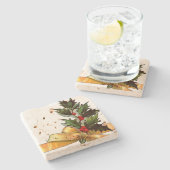 Vintage Christmas Holly Steinuntersetzer (Seitenansicht)