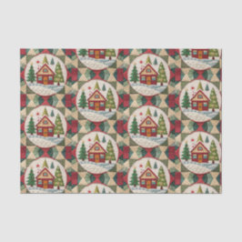 Vintage Christmas House Quilt Muster Decoupage Seidenpapier