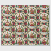 Vintage Christmas House Quilt Muster Geschenkpapier (Flach)