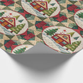 Vintage Christmas House Quilt Muster Geschenkpapier (Ecke)