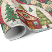 Vintage Christmas House Quilt Muster Geschenkpapier (Rolleneckpunkt)