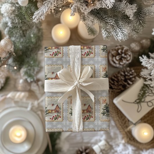 Vintage Christmas Hütte Postage Briefmarke Geschenkpapier