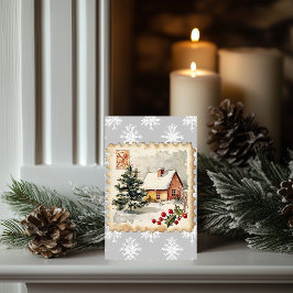 Vintage Christmas Hütte Postage Briefmarke Karte