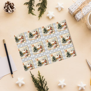 Vintage Christmas Hütte Postage Briefmarke Seidenpapier