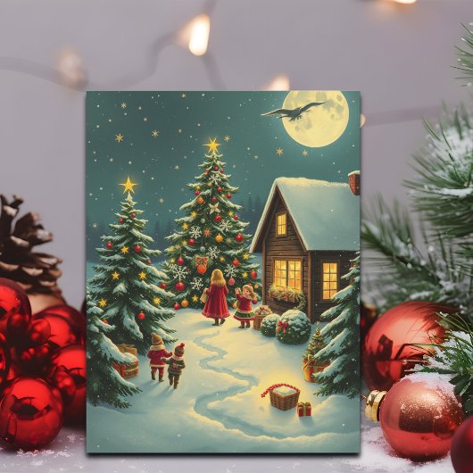 Vintage Christmas Illustration Feiertagspostkarte