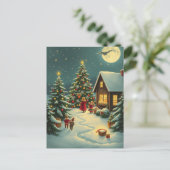 Vintage Christmas Illustration Feiertagspostkarte (Stehend Vorderseite)