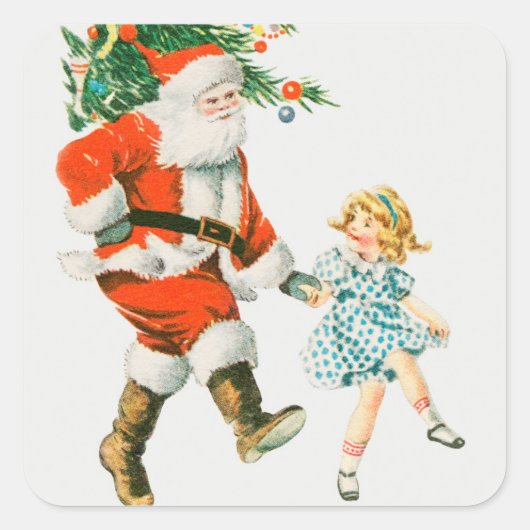 VINTAGE CHRISTMAS ILLUSTRATION SQUARE STICKER (Vorderseite)