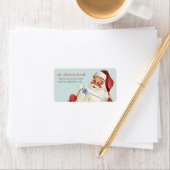 Vintage Christmas Jolly Santa Blue Red Holiday Adressaufkleber (Insitu)
