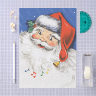 Vintage Christmas, Jolly Santa Claus with Music Seidenpapier