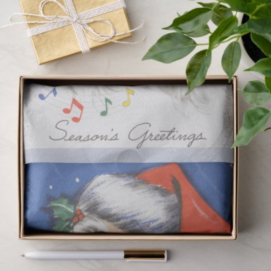 Vintage Christmas, Jolly Santa Claus with Music Seidenpapier (Geschenk)