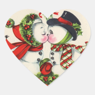 Vintage Christmas Kiss Herz-Aufkleber