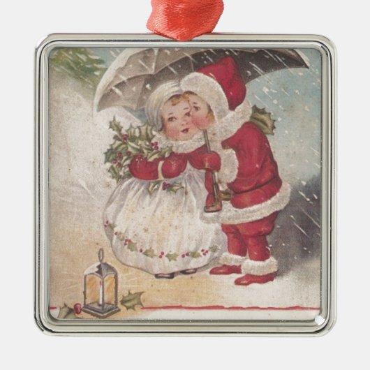 Vintage Christmas Kiss Silbernes Ornament (Vorne)