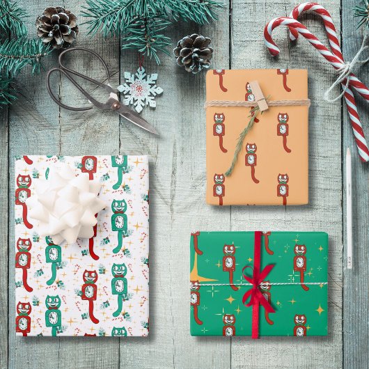 Vintage Christmas Kit Kat Clock Niedlich Geschenkpapier Set