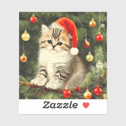 Vintage Christmas Kitten Aufkleber (Blatt)