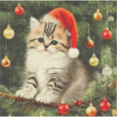 Vintage Christmas Kitten Aufkleber (Vorderseite)