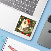 Vintage Christmas Kitten Aufkleber (Laptop mit iPhone)
