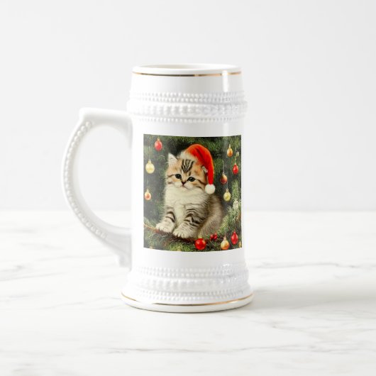Vintage Christmas Kitten Bierglas (Links)