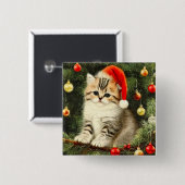 Vintage Christmas Kitten Button (Vorne & Hinten)
