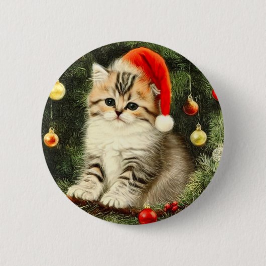 Vintage Christmas Kitten Button (Vorderseite)