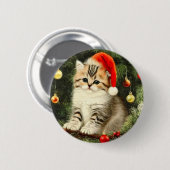 Vintage Christmas Kitten Button (Vorne & Hinten)