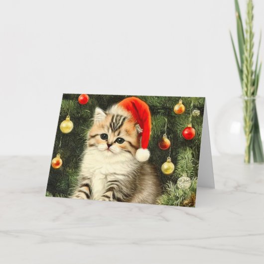 Vintage Christmas Kitten Einladung (Vorderseite)