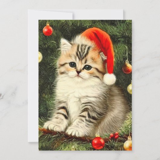 Vintage Christmas Kitten Einladung (Vorderseite)