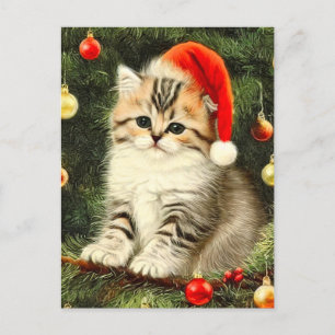 Vintage Christmas Kitten Feiertagspostkarte