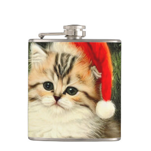 Vintage Christmas Kitten Flachmann