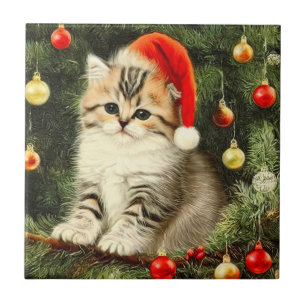 Vintage Christmas Kitten Fliese