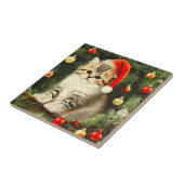 Vintage Christmas Kitten Fliese (Seite)