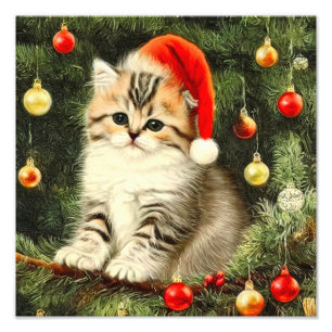 Vintage Christmas Kitten Fotodruck