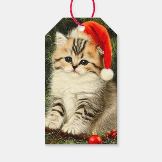 Vintage Christmas Kitten Geschenkanhänger (Vorderseite)