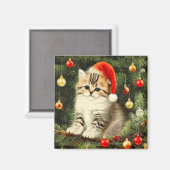 Vintage Christmas Kitten Magnet (Vorderseite/Rückseite)