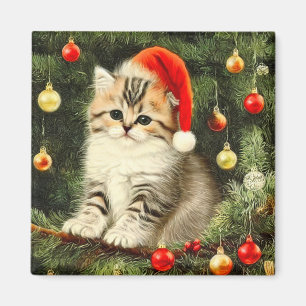Vintage Christmas Kitten Magnet