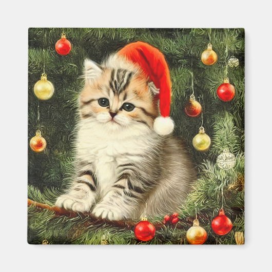 Vintage Christmas Kitten Magnet (Vorne)